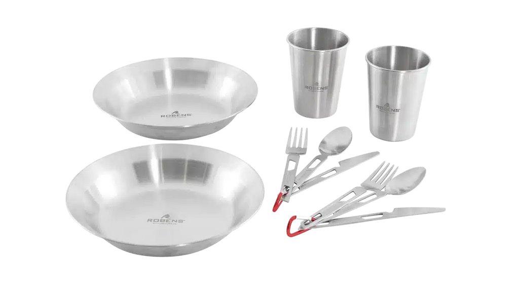 Set completo di piatti, bicchieri e posate in acciaio inox - Robens Sierra Steel Meal Set