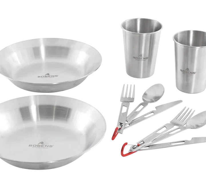 Set completo di piatti, bicchieri e posate in acciaio inox - Robens Sierra Steel Meal Set